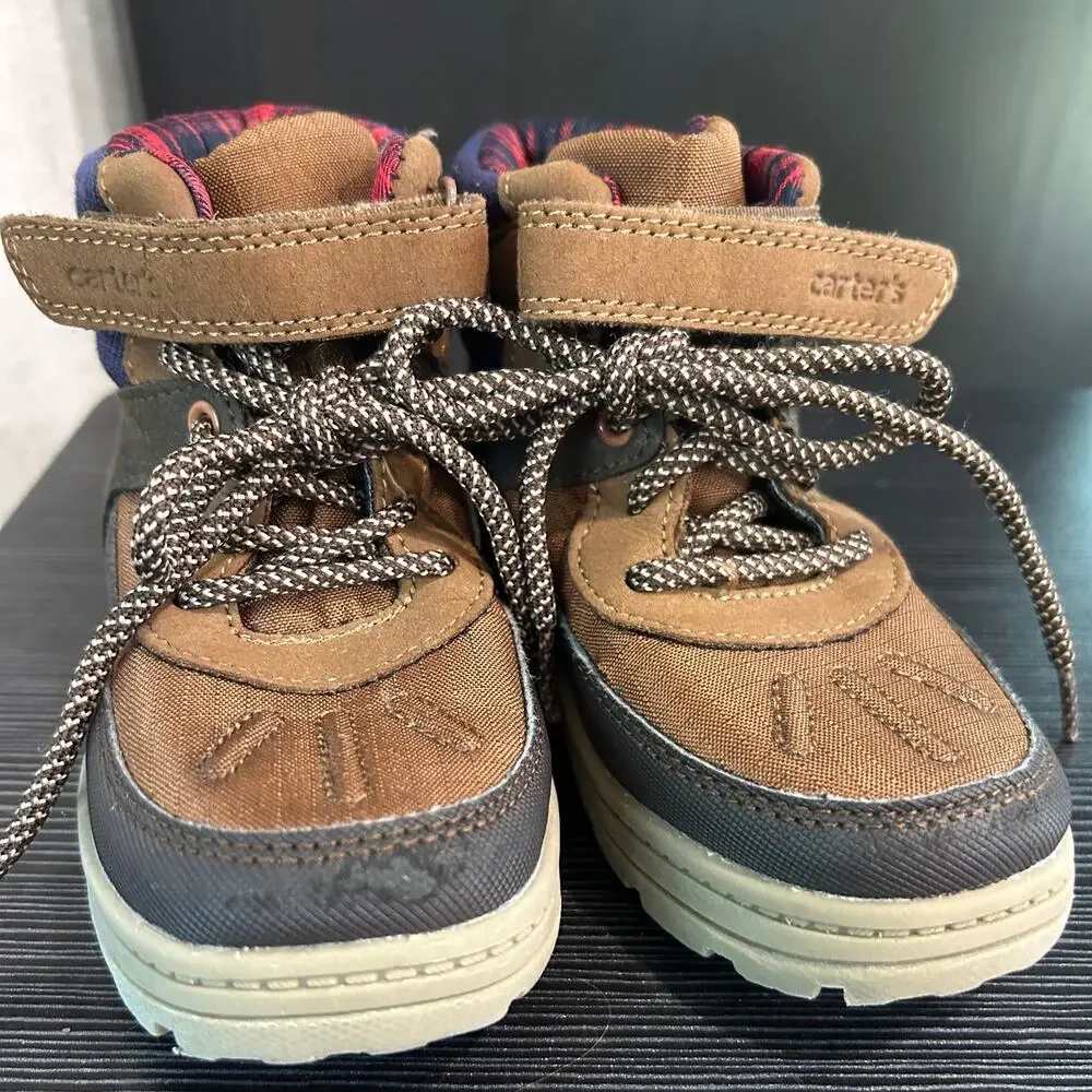 Carter’s Cyrus Toddler Boys Hiking Boots Brown Plaid High Top Shoes Size 11M
